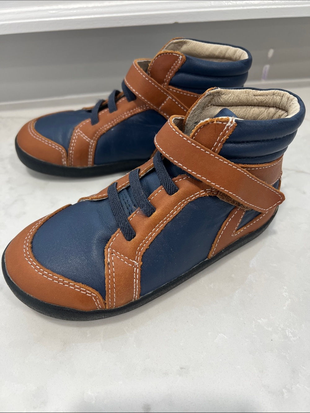 Brand New Old Soles Kids Navy and Brown High-Top Sneakers size 11 (EU 29)